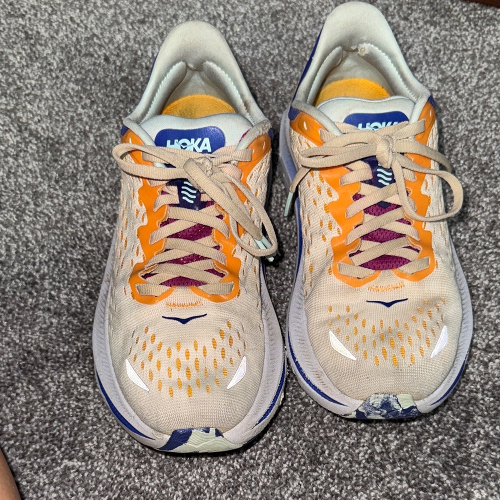 Hoka Women's Cream and Orange Athletic Shoes